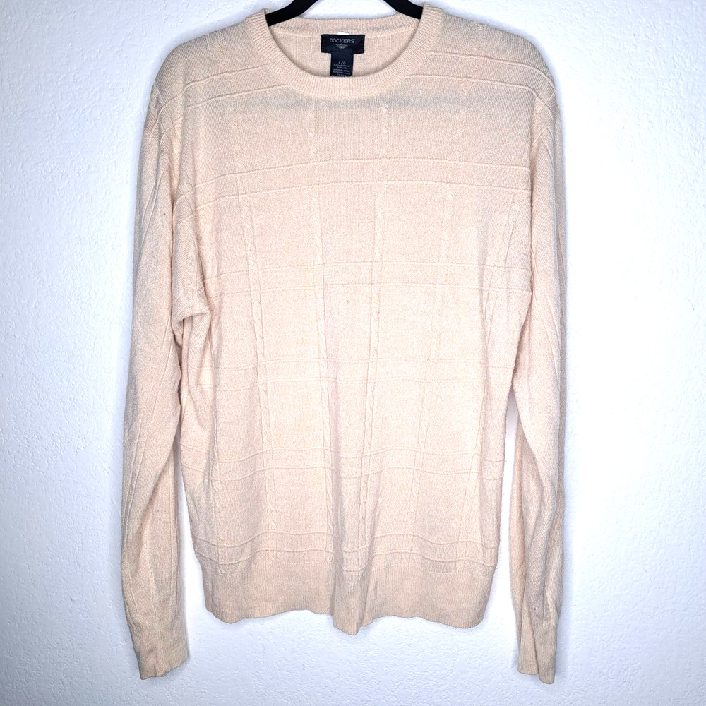 DOCKERS Men's Long Sleeve Pullover Crew Neck  Beige Size Large